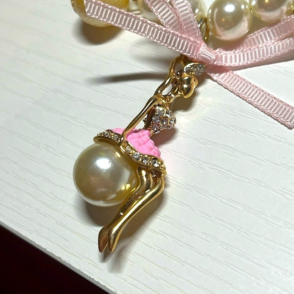 Chunky Long Pearl Beaded Fashion Necklace with Ballerina Pendant & Charms - Picture 6 of 15